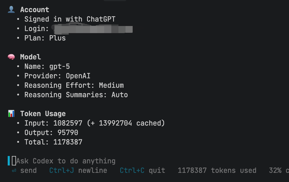 Codex Agent Token 消耗报告截图